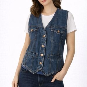 VTG ROYAL SPORT 1980s Western Cowboy Core Denim Button Down Waistcoat Vest